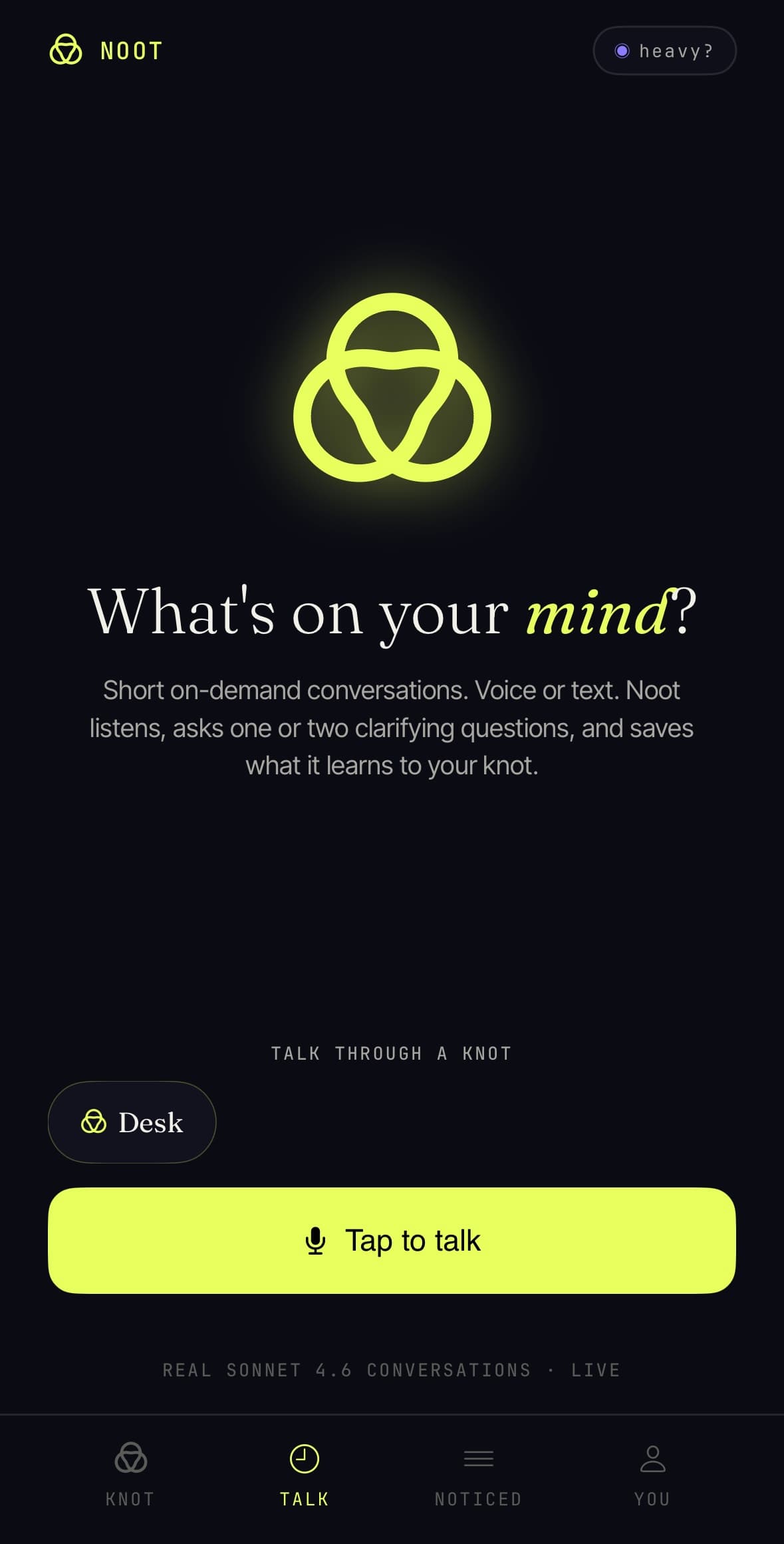 Noot beta — Talk screen for starting a conversation